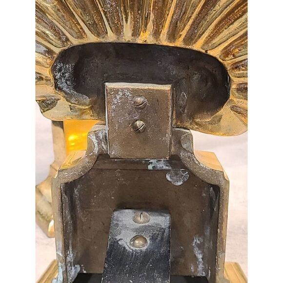 Vintage 12" Brass Art Deco Hollywood Regency Andirons Shell Motif Fireplace EUC - Picture 10 of 10